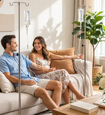 Couple receiving IV therapy at home